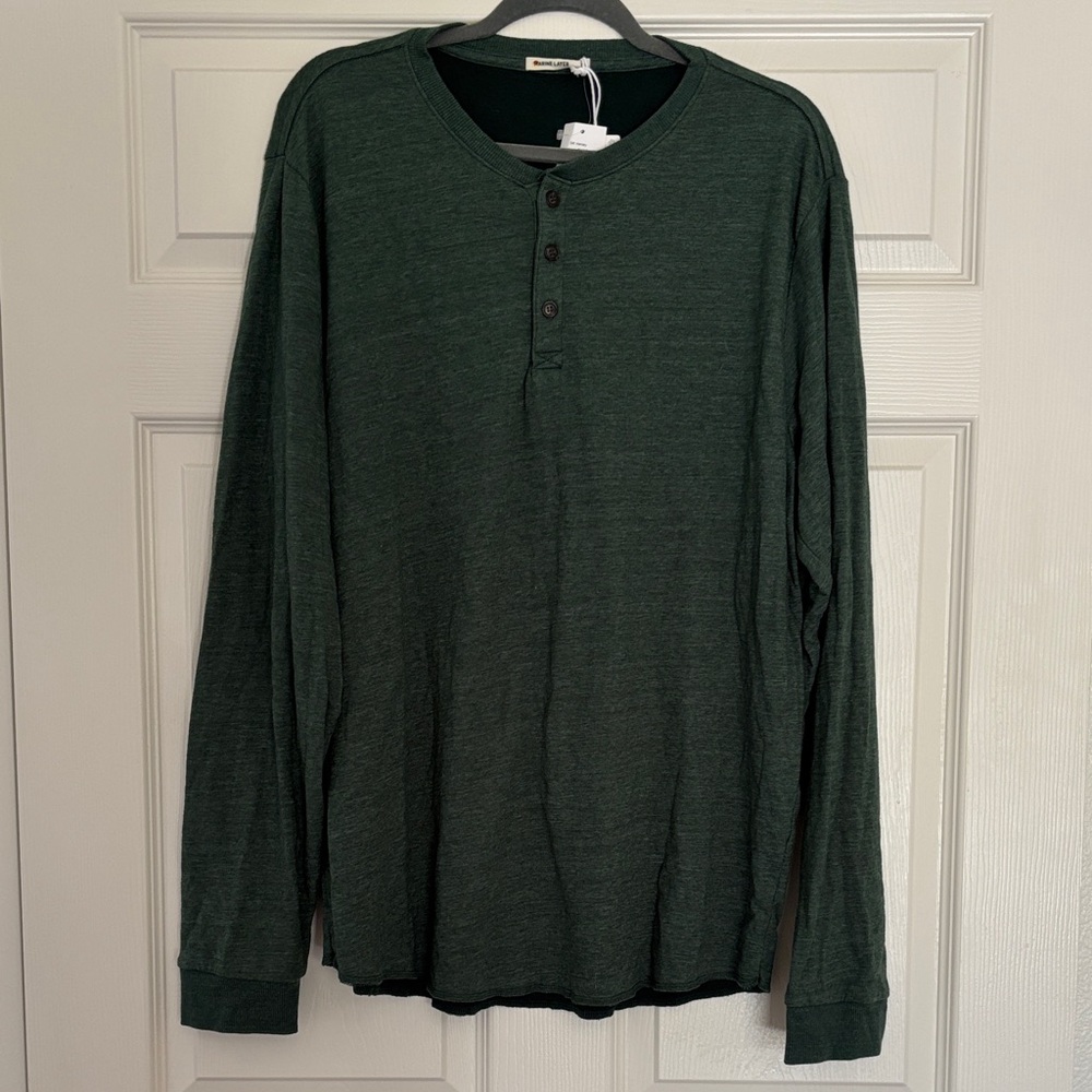 NWT Marine Layer Men's Green Henley Shirt sz XL